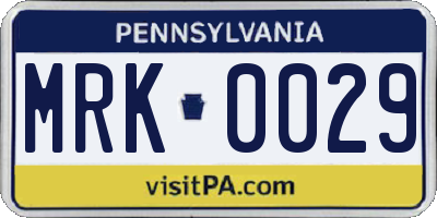 PA license plate MRK0029