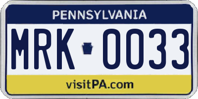 PA license plate MRK0033