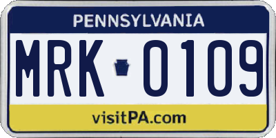 PA license plate MRK0109