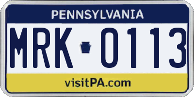 PA license plate MRK0113