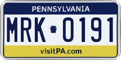 PA license plate MRK0191