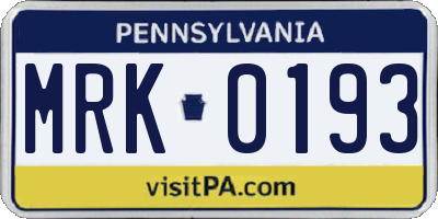 PA license plate MRK0193