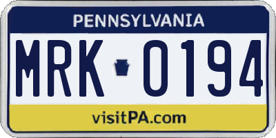 PA license plate MRK0194