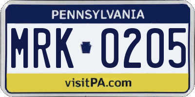 PA license plate MRK0205