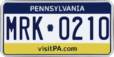 PA license plate MRK0210