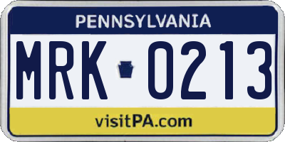 PA license plate MRK0213