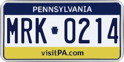 PA license plate MRK0214