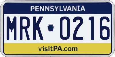 PA license plate MRK0216