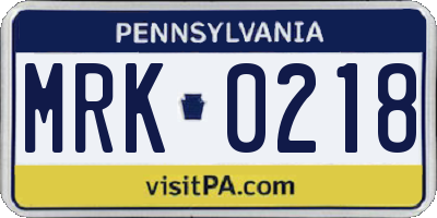 PA license plate MRK0218