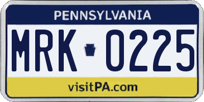 PA license plate MRK0225