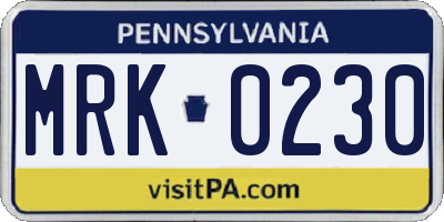 PA license plate MRK0230