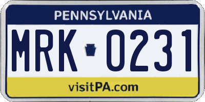 PA license plate MRK0231