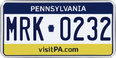 PA license plate MRK0232