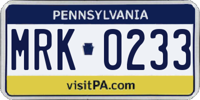 PA license plate MRK0233