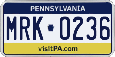 PA license plate MRK0236
