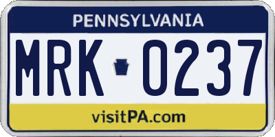 PA license plate MRK0237