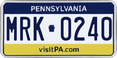 PA license plate MRK0240