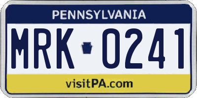 PA license plate MRK0241