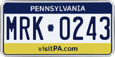 PA license plate MRK0243