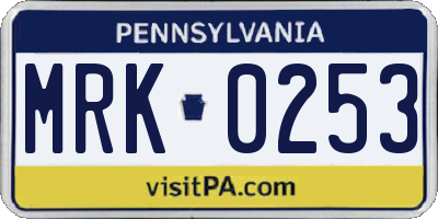 PA license plate MRK0253