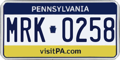PA license plate MRK0258