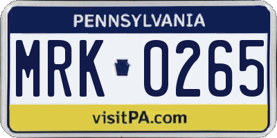 PA license plate MRK0265