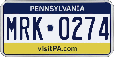 PA license plate MRK0274