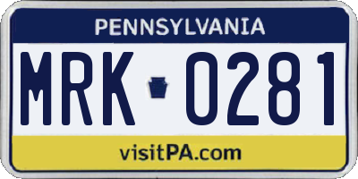 PA license plate MRK0281
