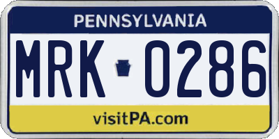 PA license plate MRK0286