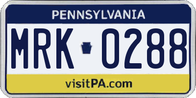 PA license plate MRK0288