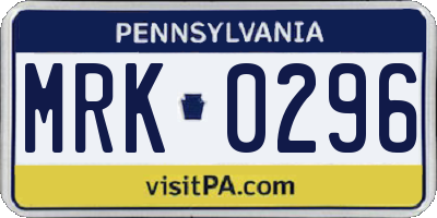 PA license plate MRK0296