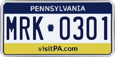 PA license plate MRK0301