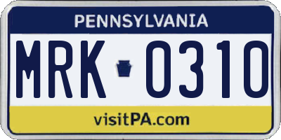 PA license plate MRK0310