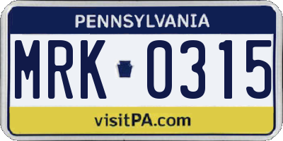 PA license plate MRK0315