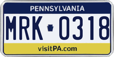 PA license plate MRK0318
