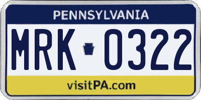 PA license plate MRK0322