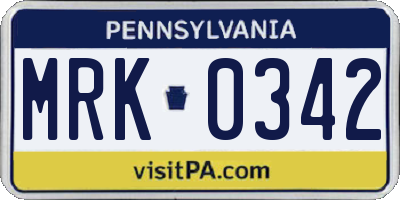 PA license plate MRK0342