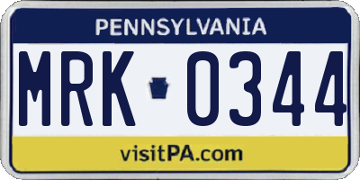 PA license plate MRK0344