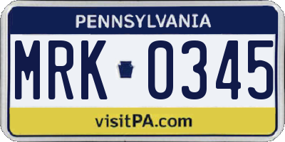 PA license plate MRK0345