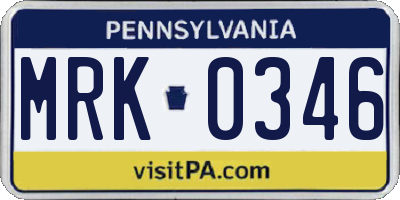 PA license plate MRK0346