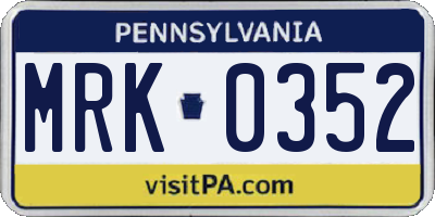 PA license plate MRK0352