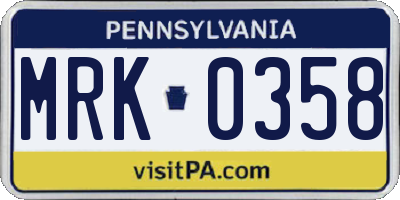 PA license plate MRK0358