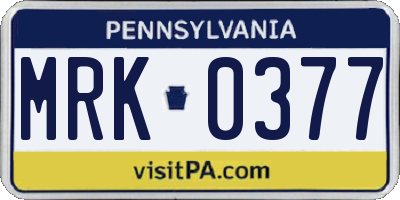 PA license plate MRK0377