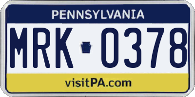 PA license plate MRK0378