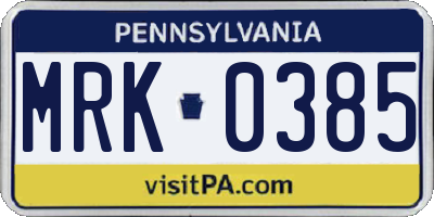 PA license plate MRK0385
