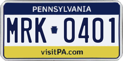 PA license plate MRK0401