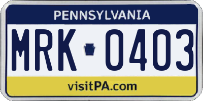 PA license plate MRK0403
