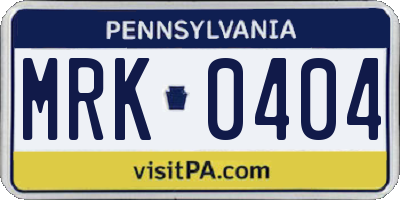 PA license plate MRK0404