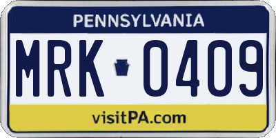 PA license plate MRK0409