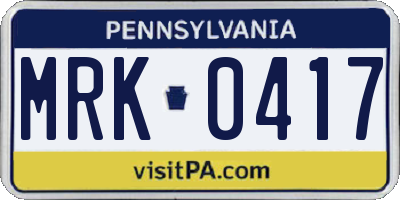 PA license plate MRK0417
